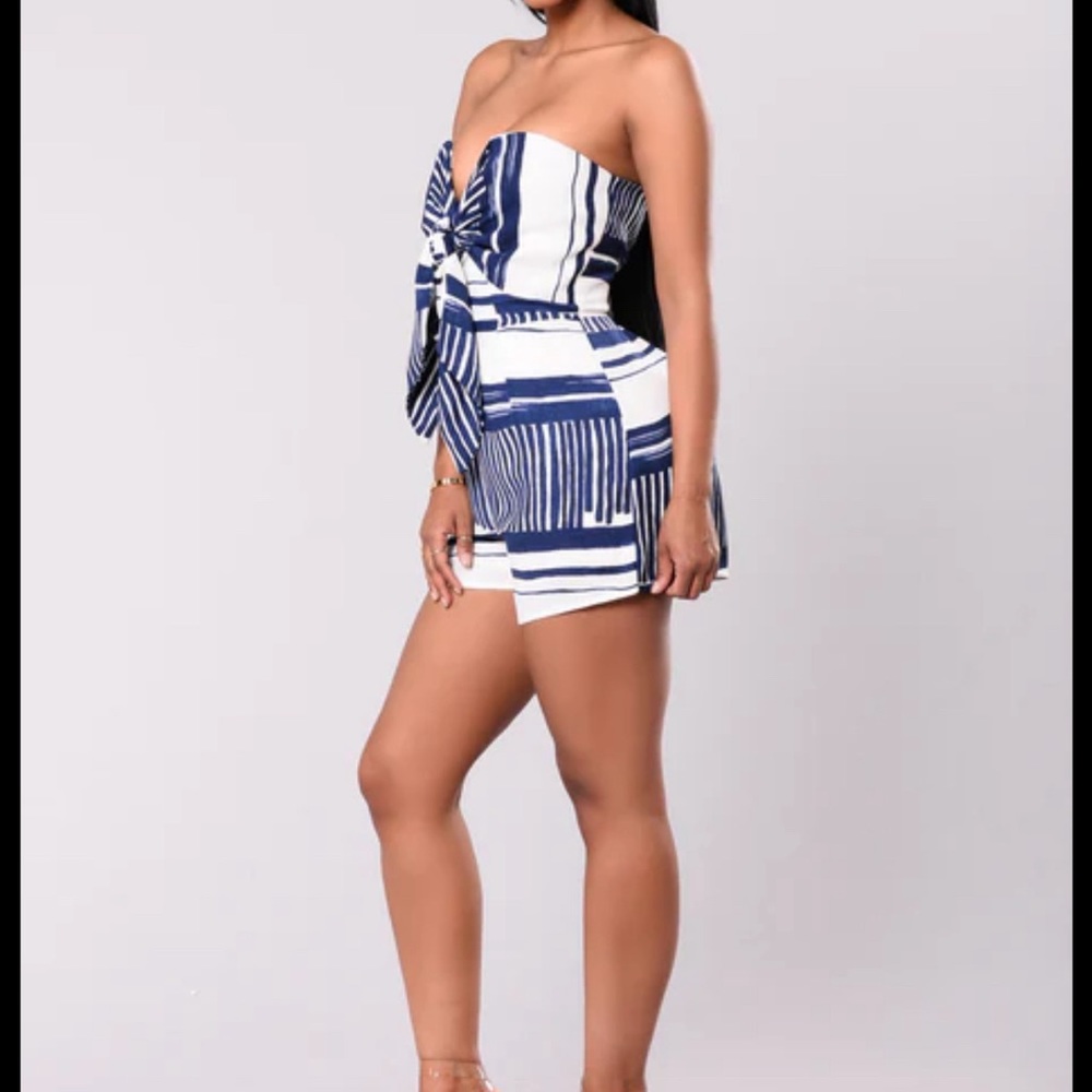 Strapless romper was shorts. Great pattern and bow.